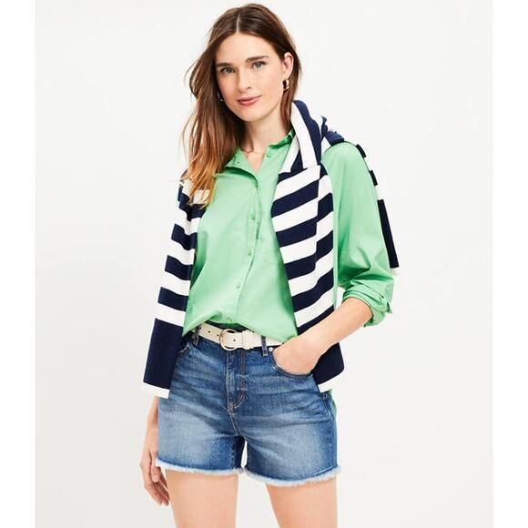 Ann Taylor LOFT Pants - Ann Taylor LOFT Medium‎ Wash Frayed Hem Denim Shorts Cuffed - Size 2